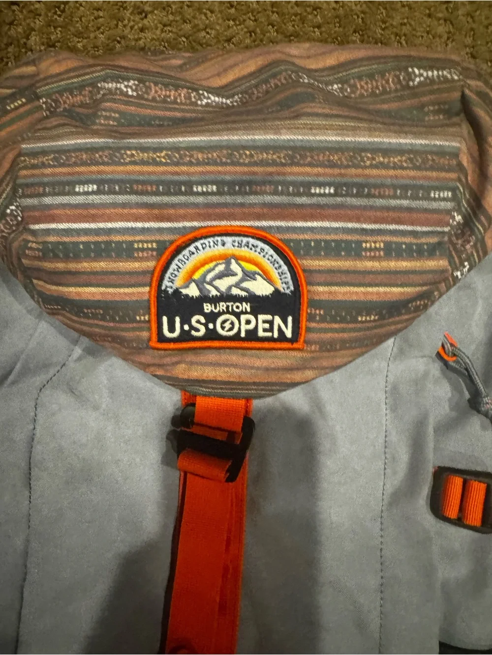 Burton US open snowboarding championships Men's Gray and Orange Outdoor Backpack